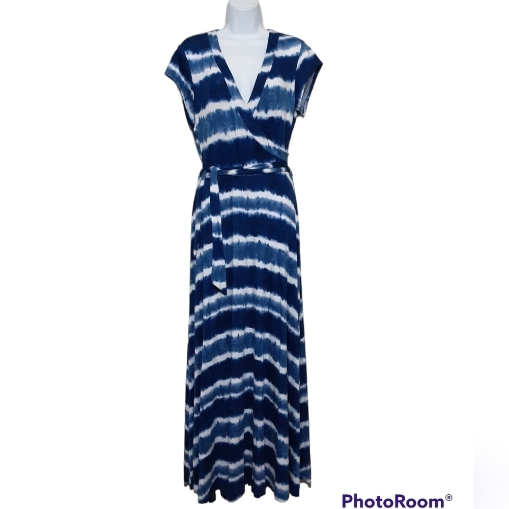 New direction women maxi dress tie dye V-neck belted casual vacation y2k M retro - Picture 9 of 9